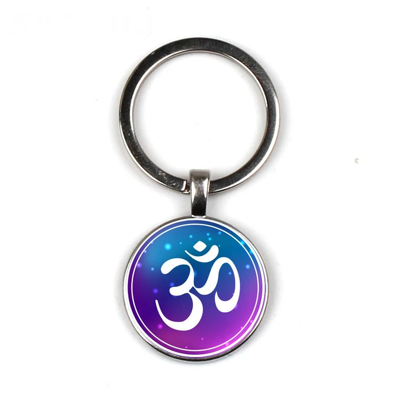 

LE Vintage Mandala & AUM OM Symbol Keychain Glass Cabochon Time Gem Pendant Key Ring Religion Zen Yoga Lovers Boho Jewelry
