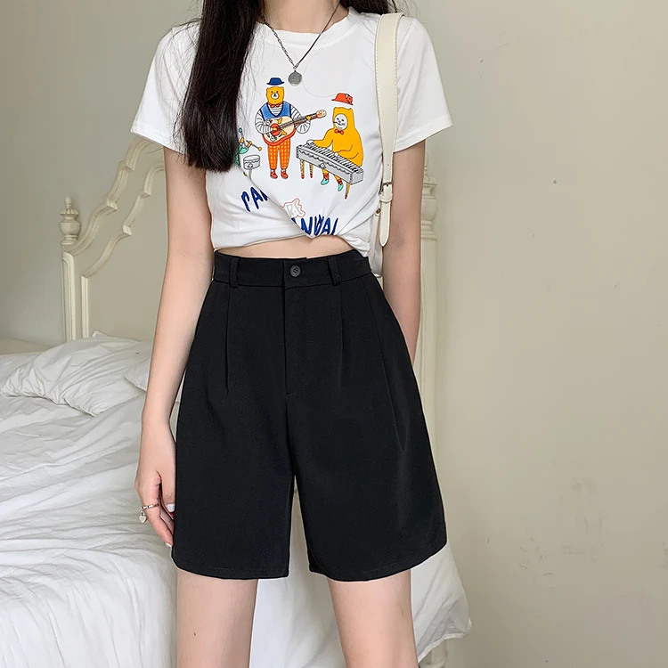 

Новинка 5908, женские летние короткие тонкие уличные брюки с высокой талией, повседневные шорты с широкими штанинами