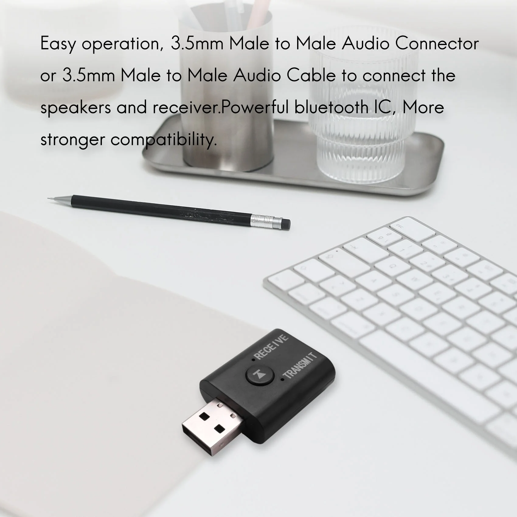 Фото 【A03R~】 Миниатюрный беспроводной Bluetooth-адаптер 5.0, аудиопередатчик, стерео-донгл, Aux USB 3.5 мм для ноутбука, телевизора, ПК №3