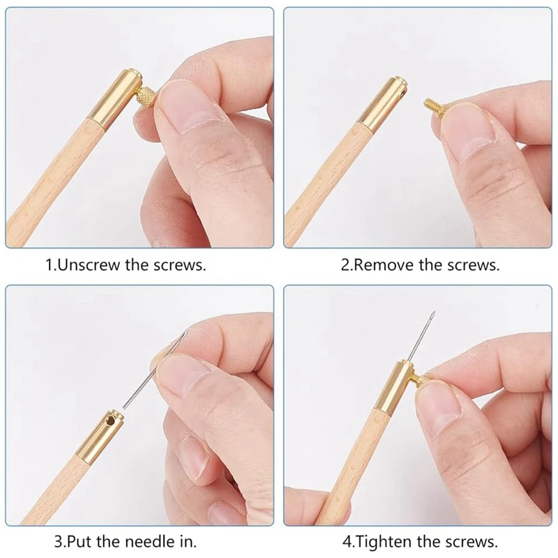 4 Pcs Tambour Hooks Kit With 12 Needles Embroidery Crochet Wooden Handle Sequin Beads Needle Set