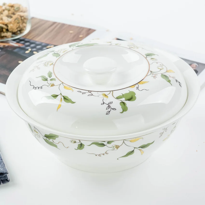 Domestic Tangshan bone china 9-inch large soup bowl with lid pot soup pot soup basin large soup bowl porcelain cover sea bowl