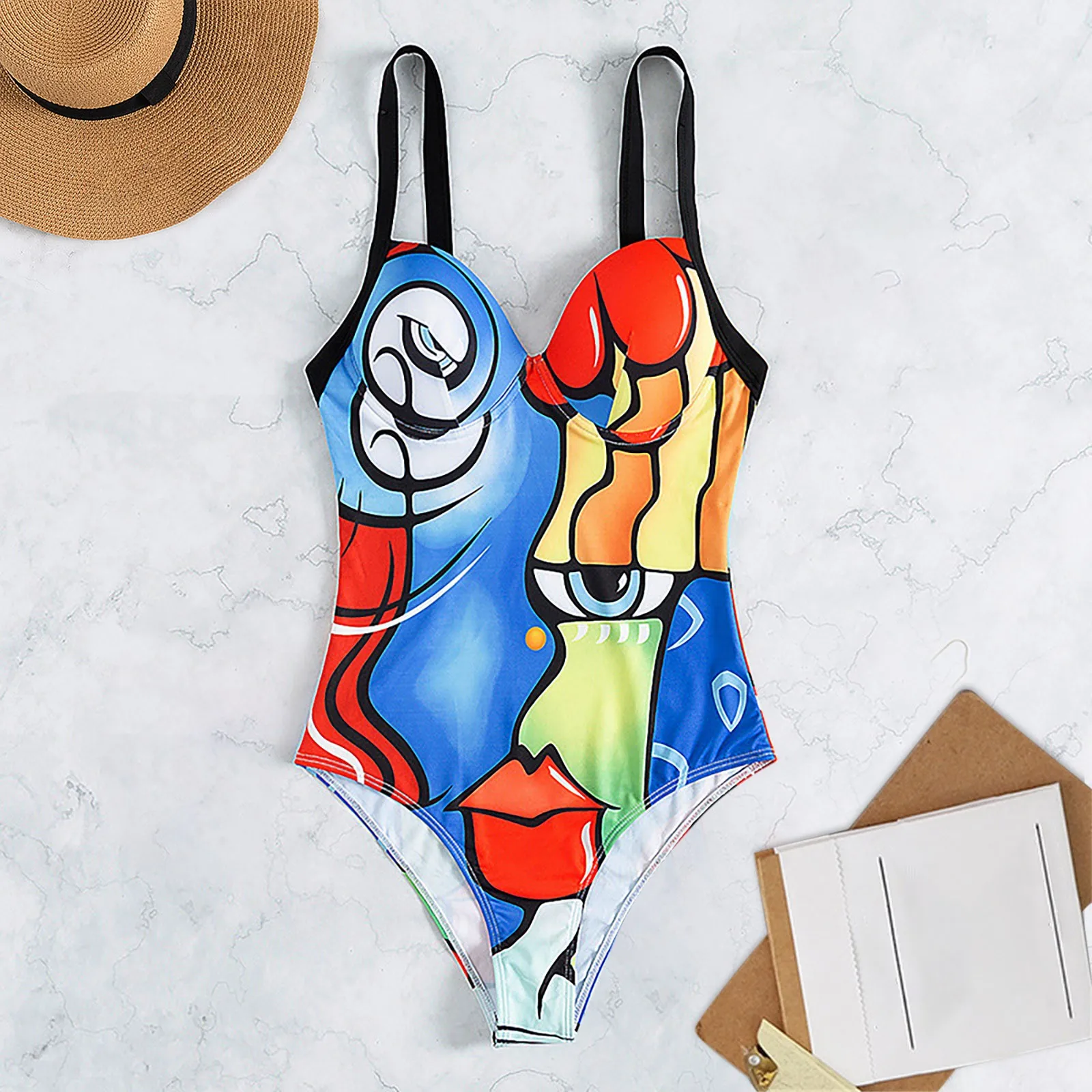

Print One Piece Swimsuit 2022 New Push Up Swimwear Women Vintage Retro Bathing Suits Bodysuit Beach Wear Backless Monokini&B
