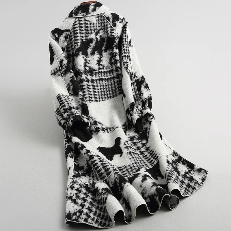 

quality Superior Coat Female Double-side en Autumn Winter Fashion Printed 100% Wool Jacket Real wool Coats