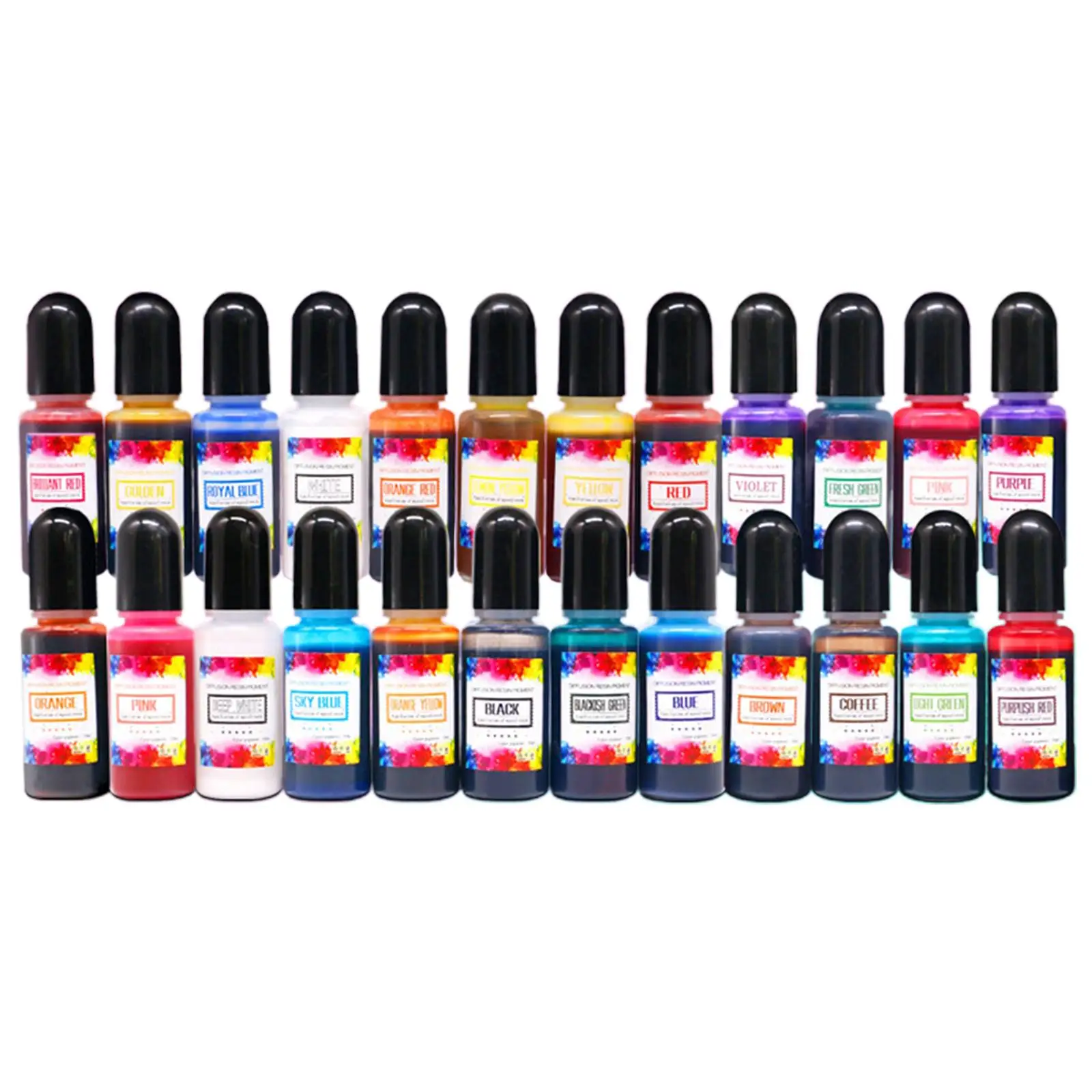 

24x Vibrant Inks Epoxy Resin Pigment Vibrant Color Colorant Liquid Dye Color Drawing Tumbler Making Scrapbook DIY Crafts