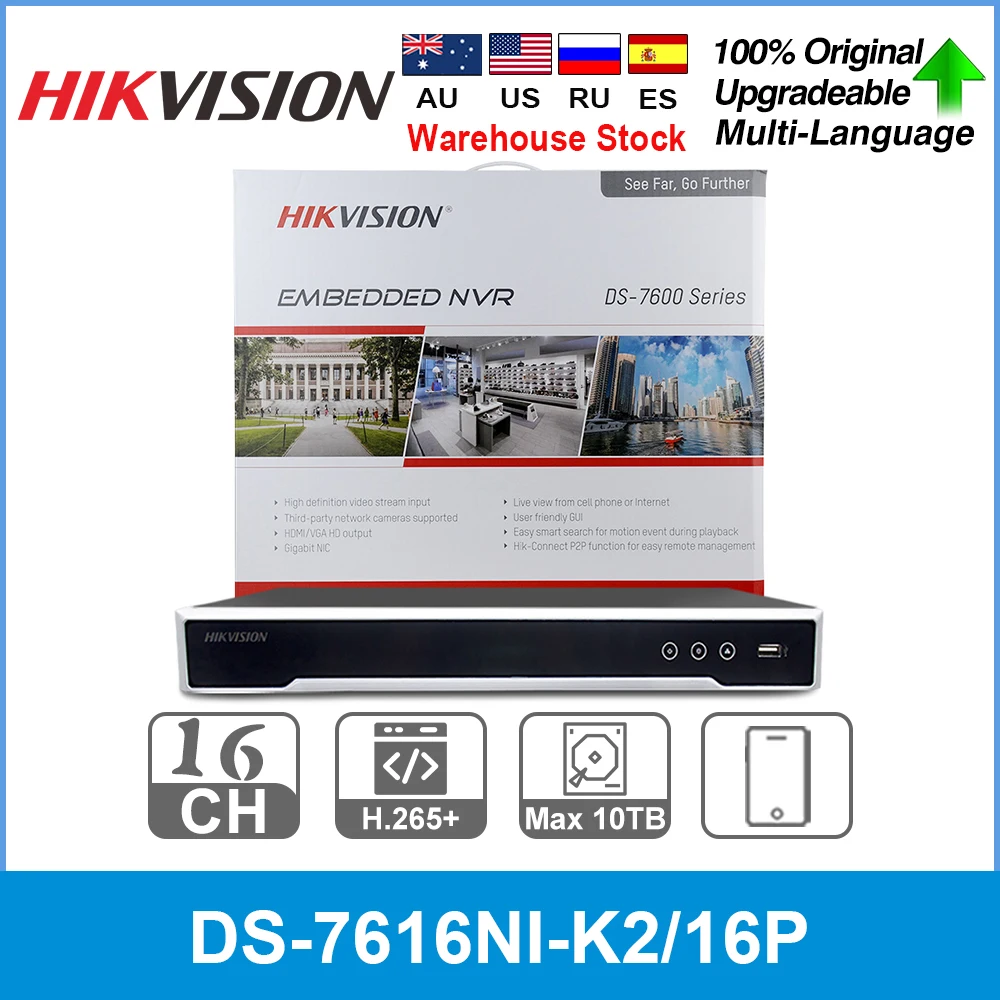 

Hikvision 4K NVR 8CH DS-7608NI-K2/8P 16CH DS-7616NI-K2/16P PoE 12MP CCTV оригинальный Сетевой видеорегистратор