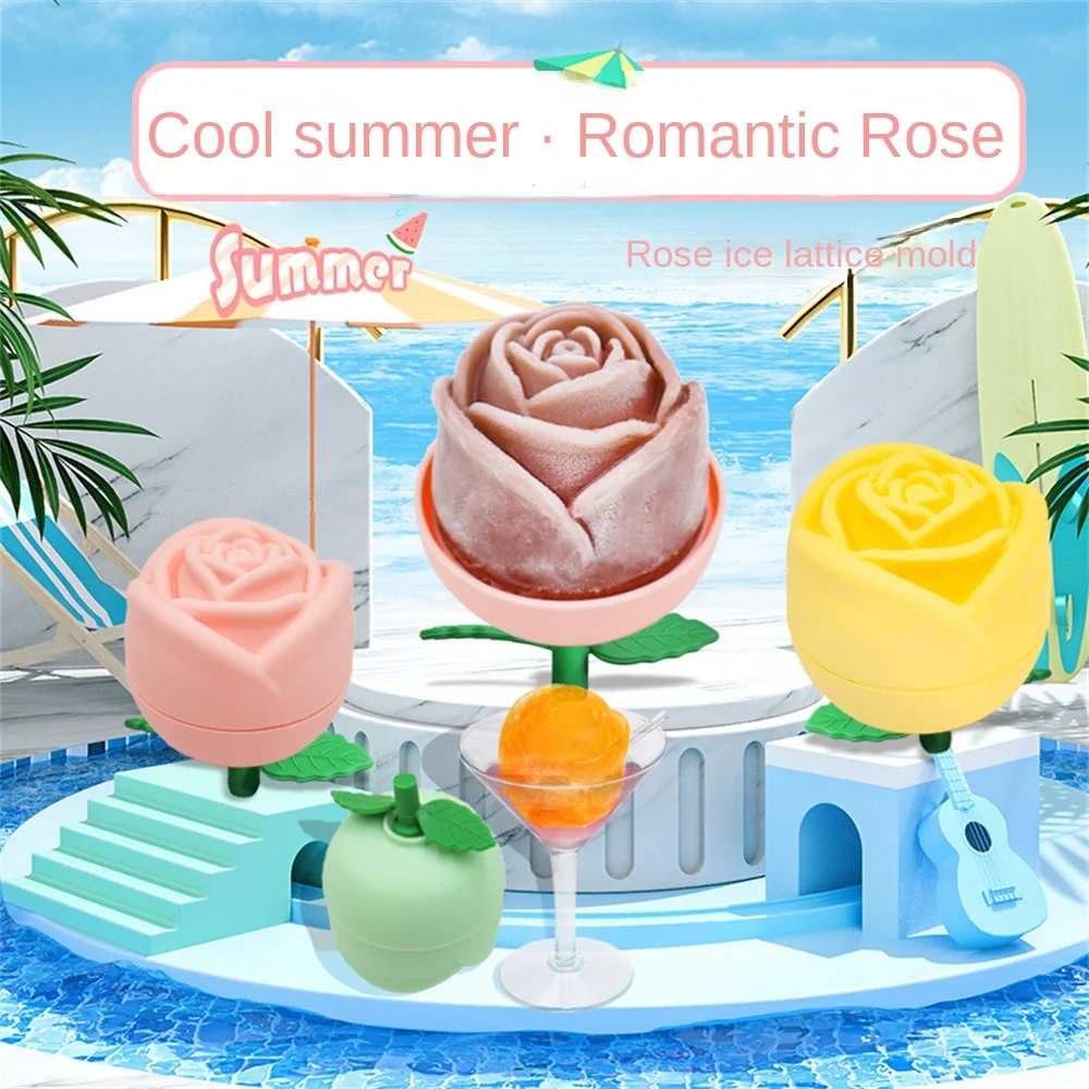 

3D Rose Ice Hockey Molds Large Single Ice Trays Kitchen Party Bar Drink Whiskey Food Grade Silicone Maker Mould Ice Ball Maker