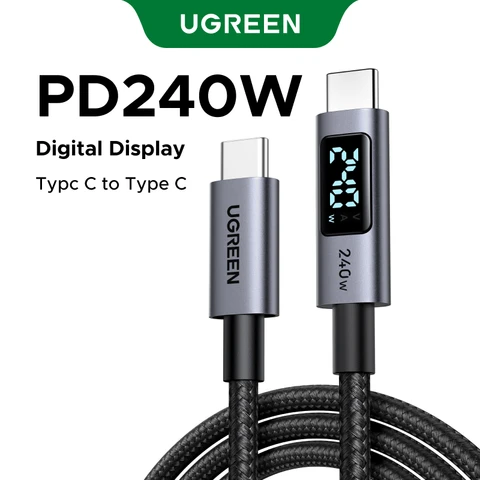 UGREEN USB-C кабель 240 Вт с цифровым дисплеем PD3.1 Type-C шнур для ноутбука MacBook iPhone 17 Samsung S25 Xiaomi зарядное устройство быстрое
