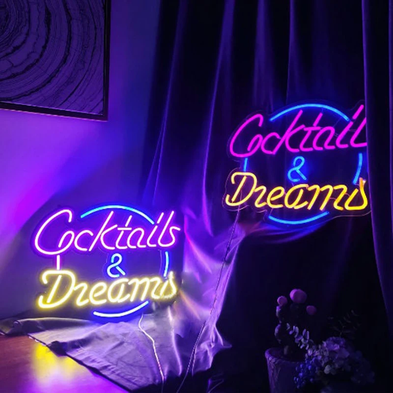 Cocktails and Dreams Neon Sign Wall Signs for Home Bar Club Hotel Cafe Neon Signs Cocktail LED Light Bar Decor  Wedding Birthday