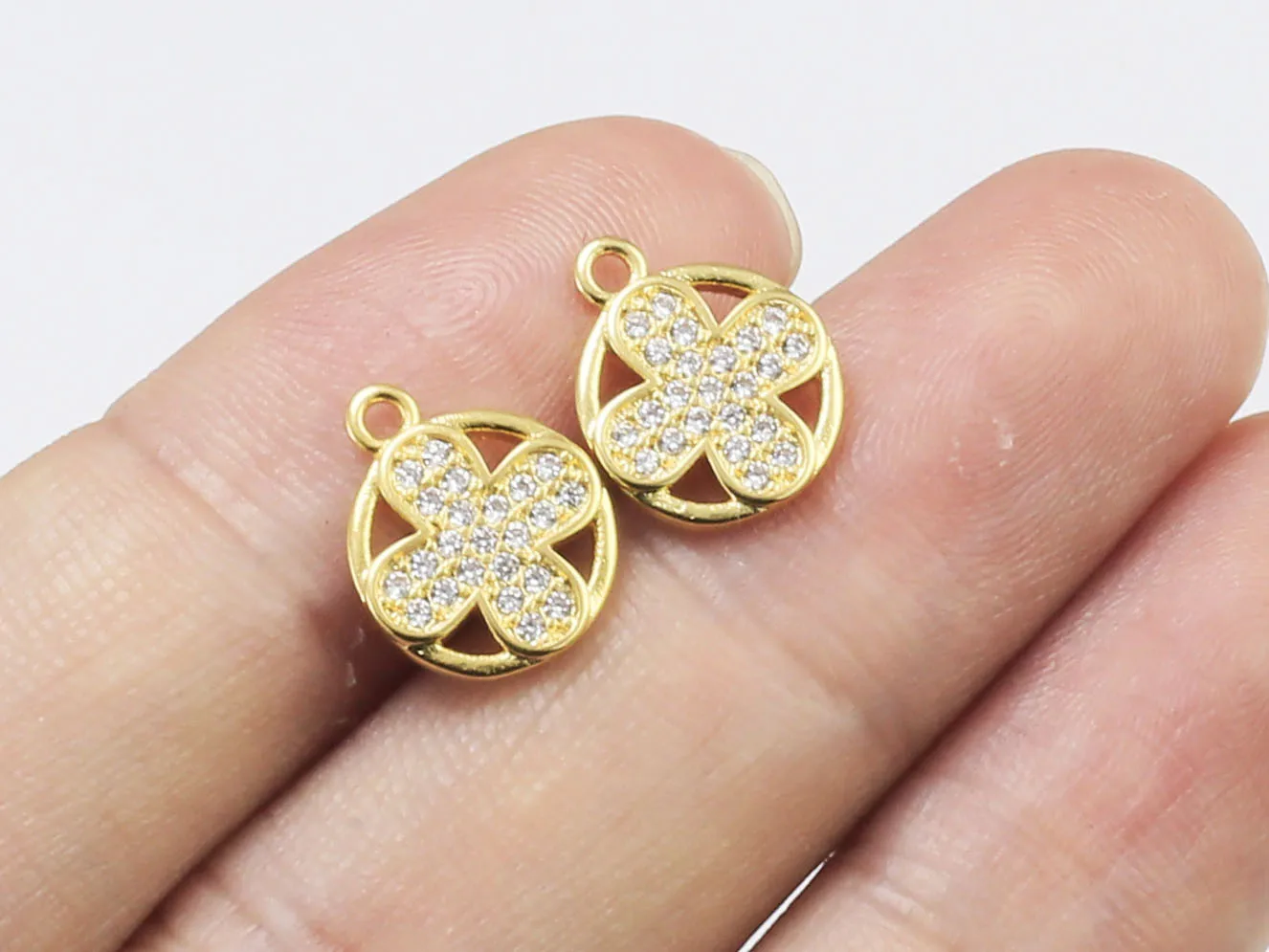 

6 шт. Подвески в виде листьев из настоящего золота с фианитами, круглые подвески для сережек, подвески для браслетов, подвески для ожерелья, изготовление ювелирных изделий-G122