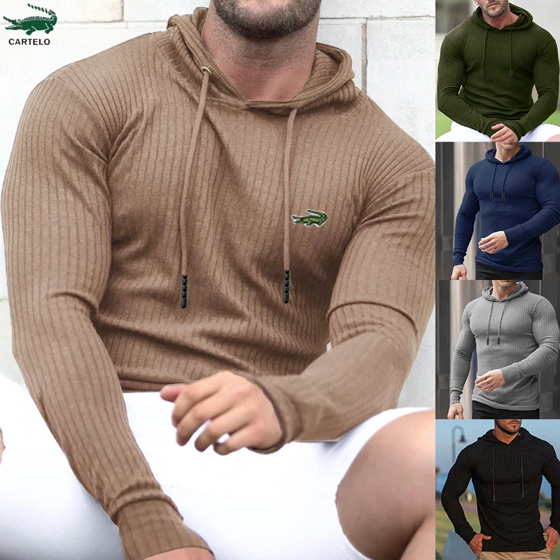 Cartelo Men's Eu US Sports Muscle Fitness Spring and Autumn Slim Training Clothing Knitted Long Sleeved Hoodie Coat Sweater
