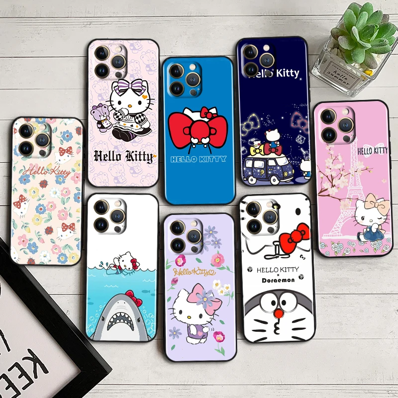 

Cartoon Hello Kitty Cute Case For Apple iPhone 14 13 12 11 Pro Max Mini XS Max X XR 7 8 6 5 Plus Black Phone Cover