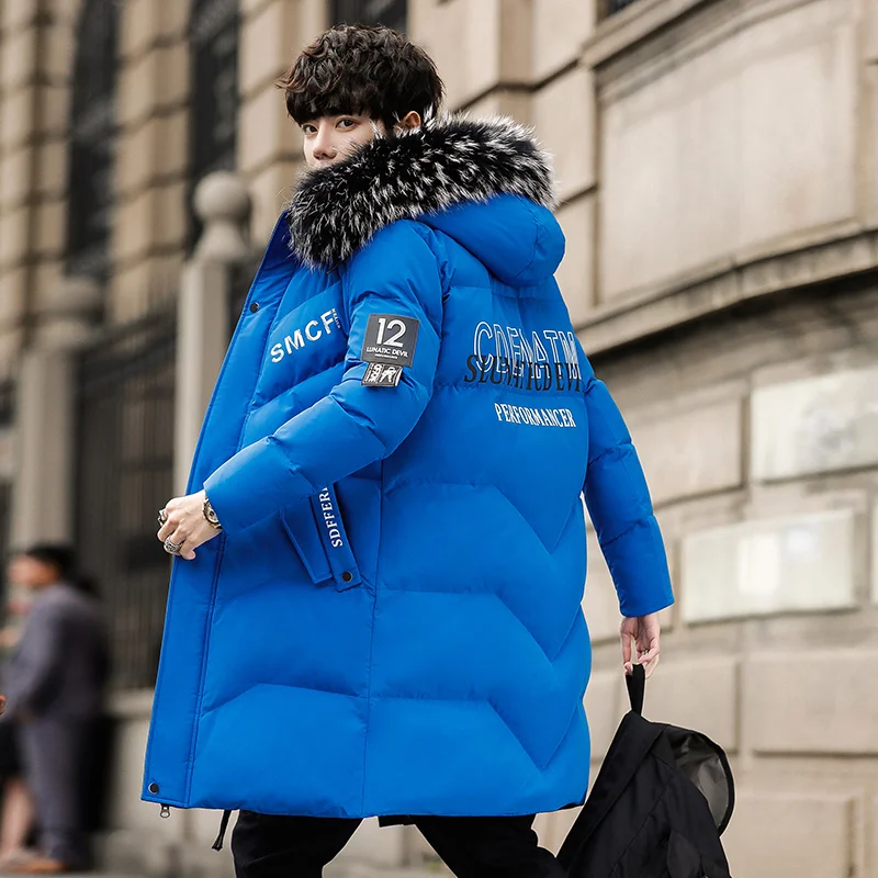 

Мужская длинная куртка с капюшоном, синяя парка с капюшоном, Осень-зима 2023