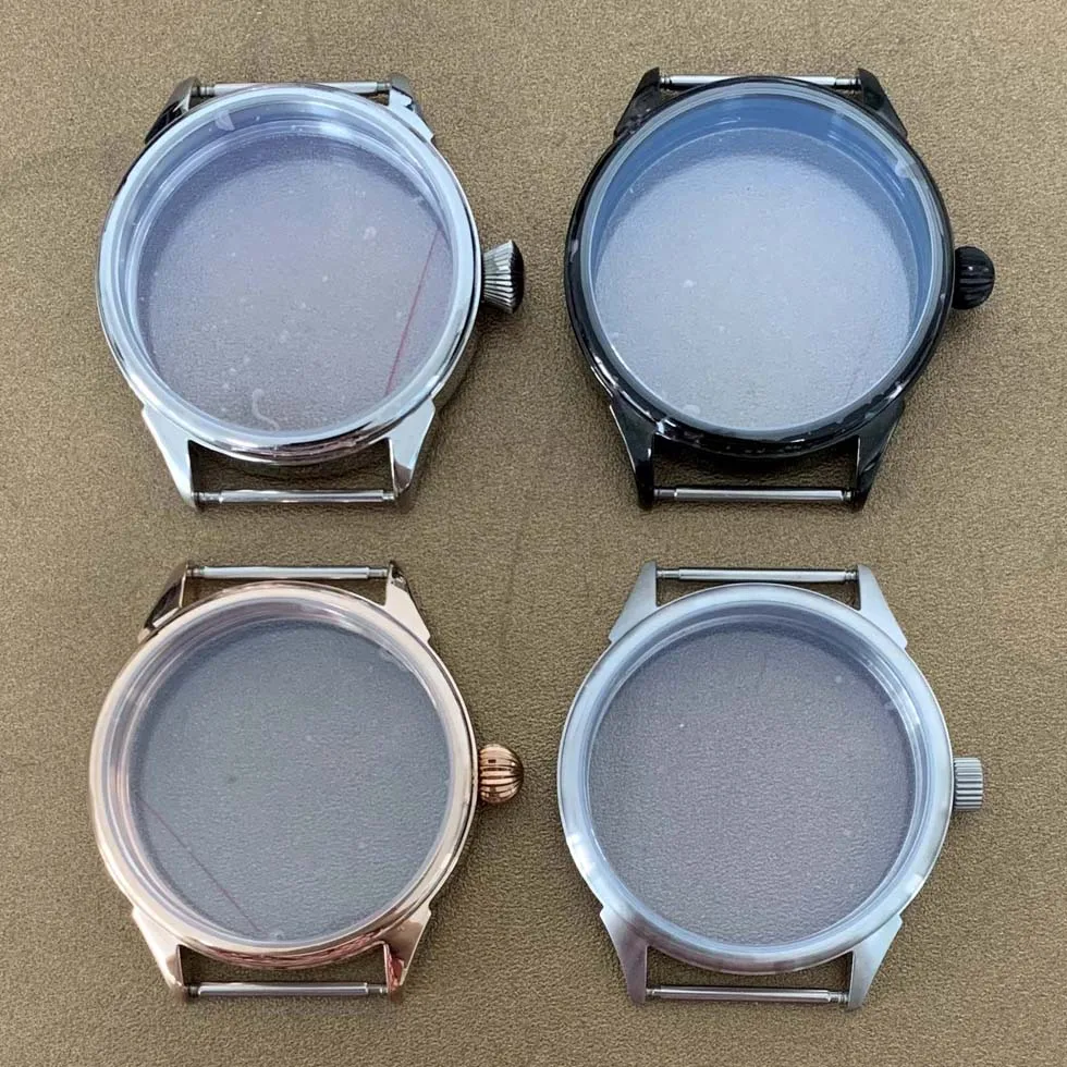 

Upgraded 42mm Watch Case Polished PVD Steel Frog Leg Type Transparent Caseback Fit ETA6497 6498 ST3600 ST3620 Movement Watch