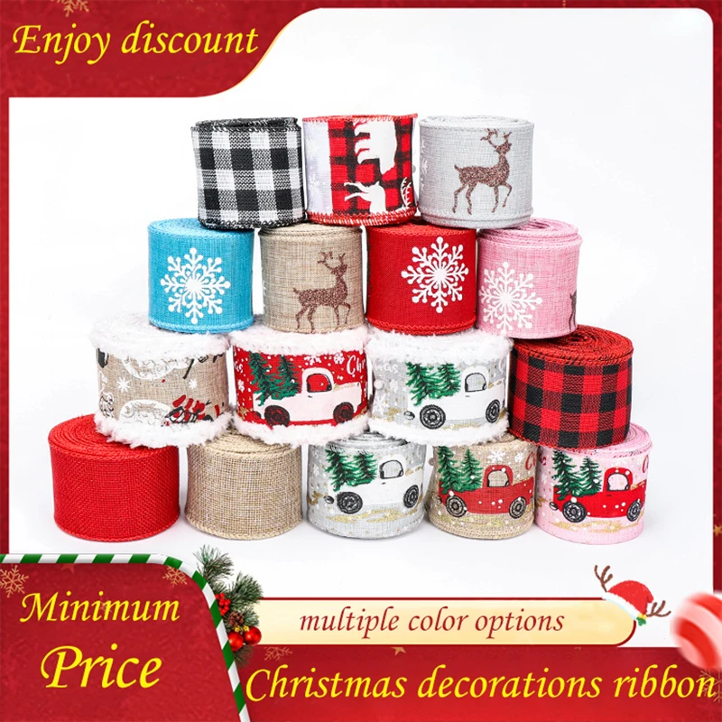 

5M DIY Classic Christmas Ribbon Burlap Printed Fabric Ribbon Festival Decoration Ribbons For Christmas Tree Handmade Accessories