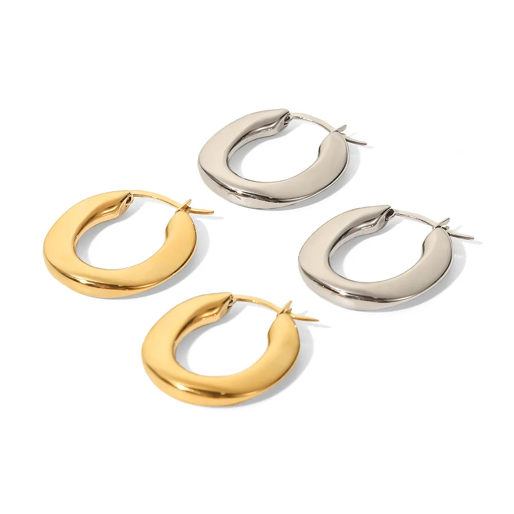 Stainless Steel PVD 18K Gold Plated Tarnish Waterproof Geo Simply Hoop Earring  For Woman Jewelry Wholesale Trendy