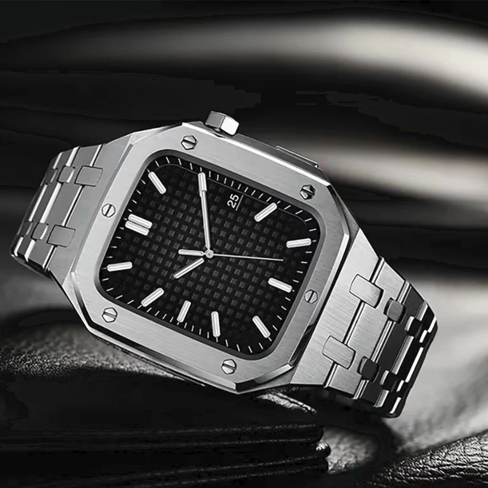 Strap+Case Integrated for Apple Watch 8 7 45mm  High Quality Metal Drop Protection Wristband for iWatch Series 6 5 4SE 44mm Band