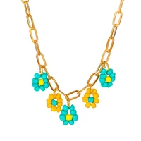 bohemia beaded choker necklace for women female handmade beads flower pendant gold chain necklace fashion jewelry boho accessory