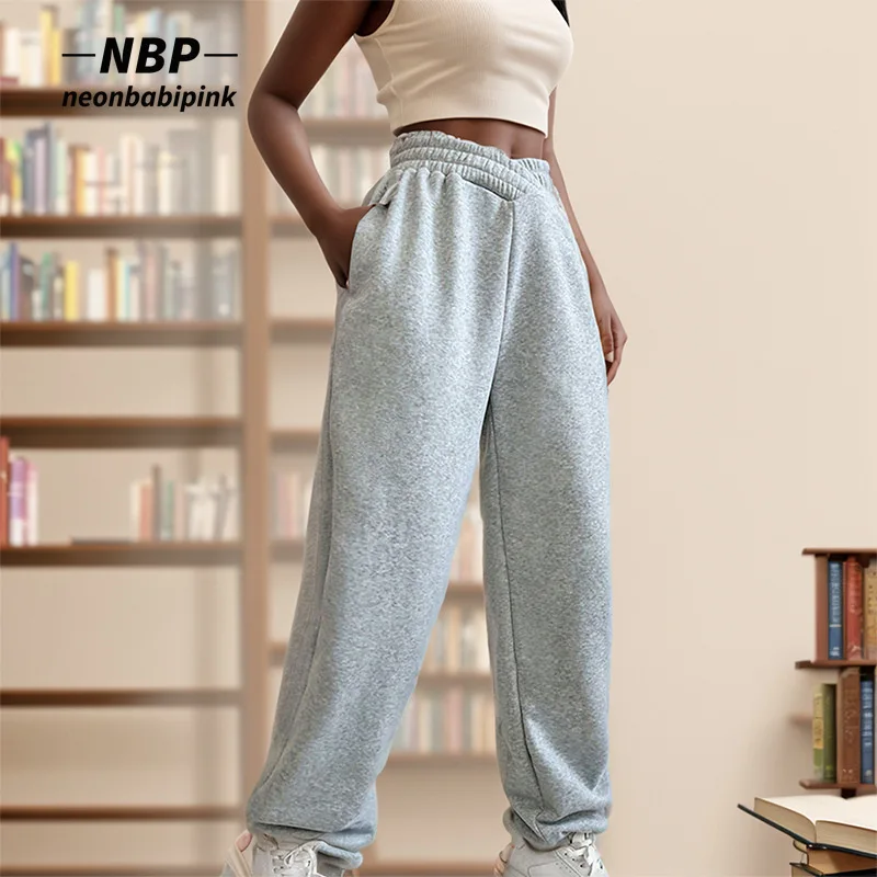

Черные Серые спортивные брюки NEONBABIPINK, повседневные эластичные брюки с высокой талией для женщин, осенняя одежда, джоггеры