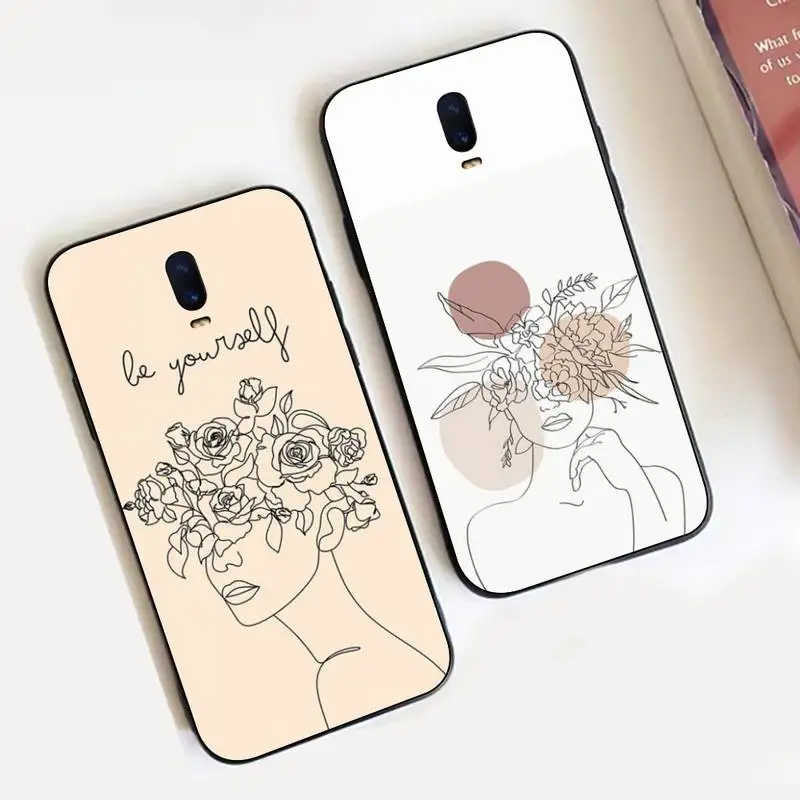

Line Art Sketch Flower Girl Phone Case For Oppo Reno Realme C3 6Pro Cover For vivo Y91C Y17 Y19 Funda Capa