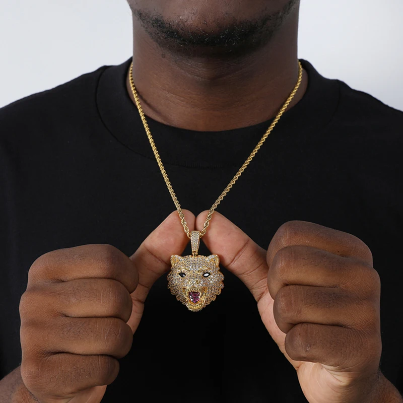 

Animal Wolf Pendants Necklaces Hip Hop Jewelry Fashion Gold Silver Color Iced Out Cubic Zircon Necklace Chain