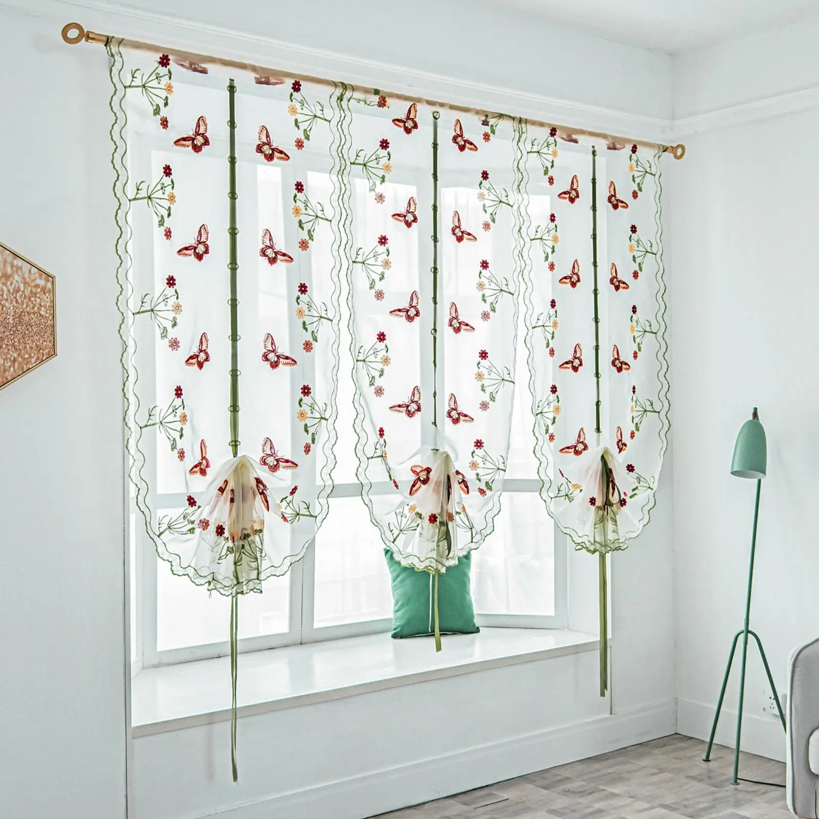 

Topfinel Butterfly Flower Roman Sheer Curtains for Living Room Kitchen the Bedroom Embroidered Window Treatment Curtains Tulle