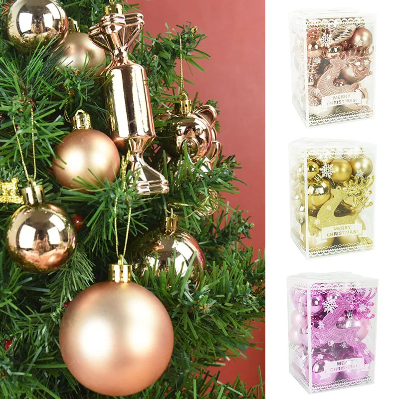 

30pcs/Box Elk Stocking Christmas Balls Ornaments Xmas Tree Hanging Pendant Christmas Decorations for Home 2023 New Year Navidad