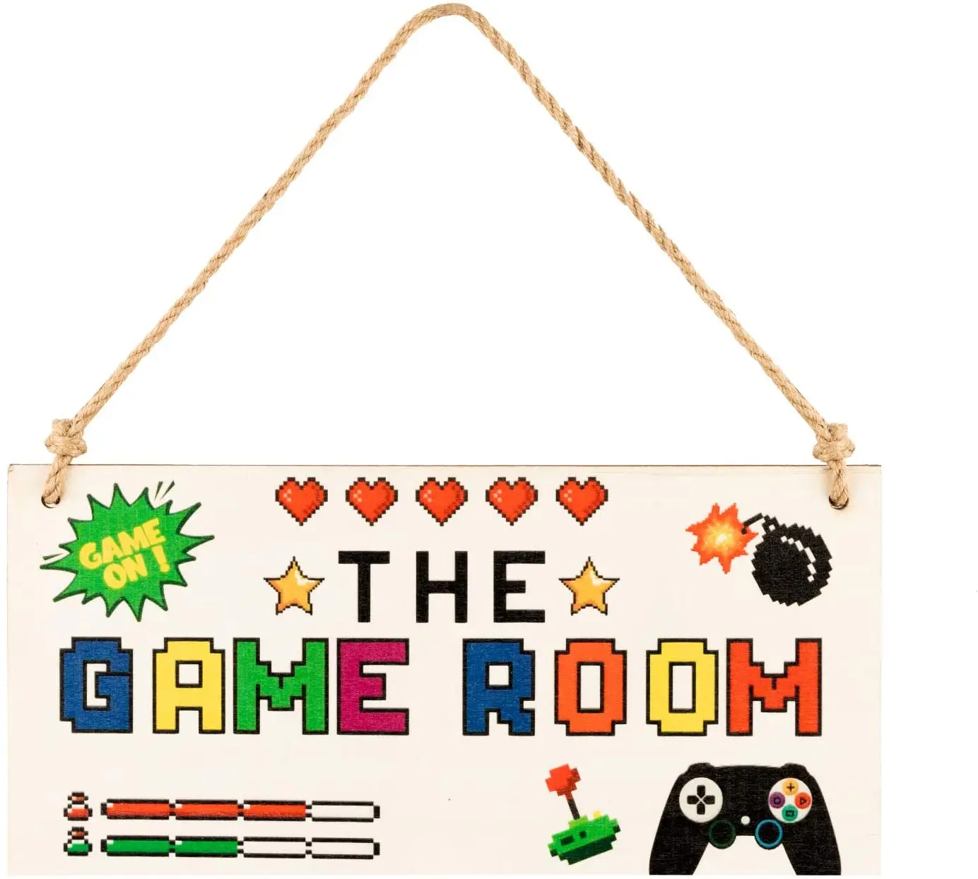 

Fun Game Room Sign Gamer Room Decor for Teen Boys Bedroom Playroom Gaming Area, Vintage Rustic Wooden Plaques Printed Hanging