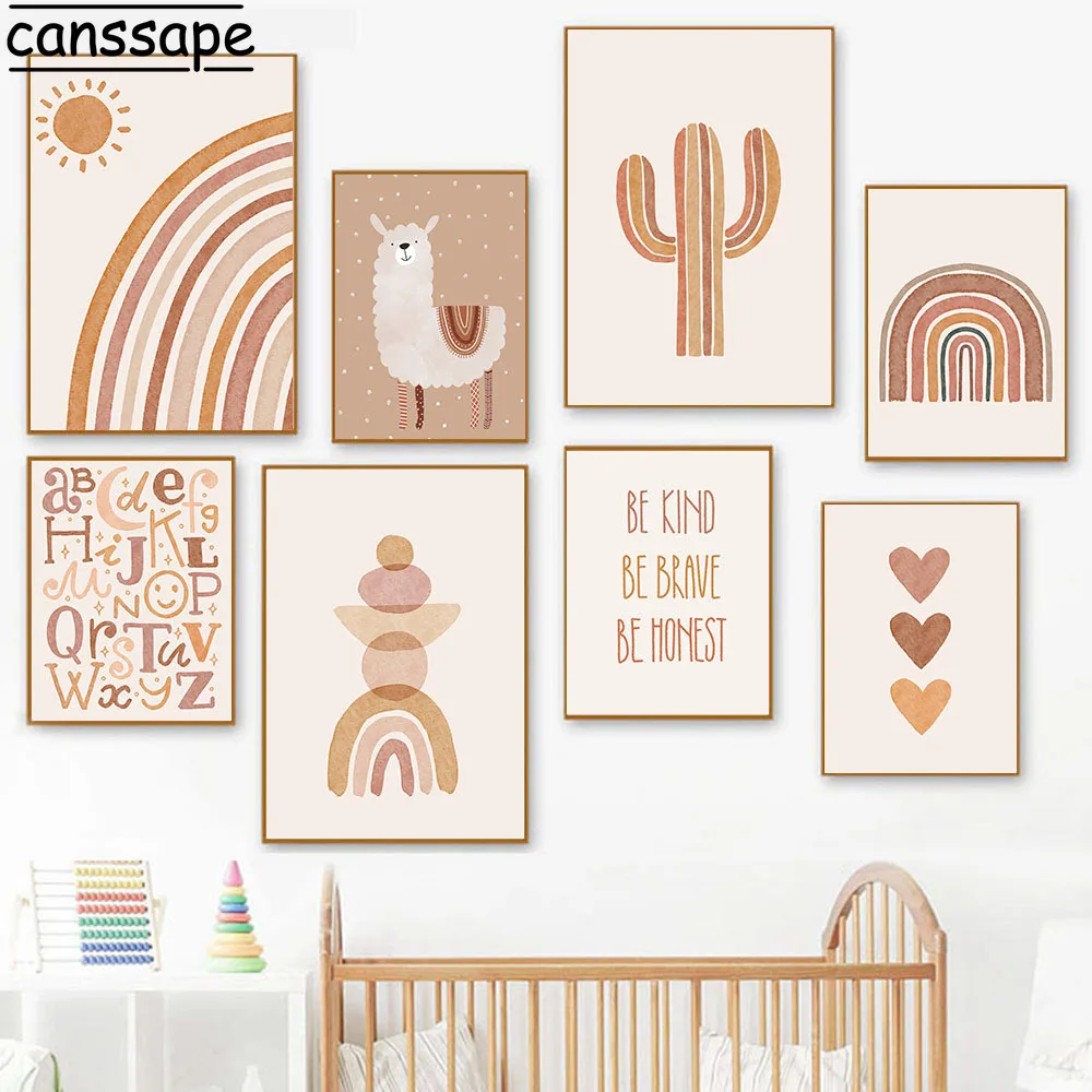 

Alpaca Wall Poster Alphabet Posters Boho Canvas Painting Rainbow Art Painting Nordic Wall Pictures Kids Bedroom Decoration