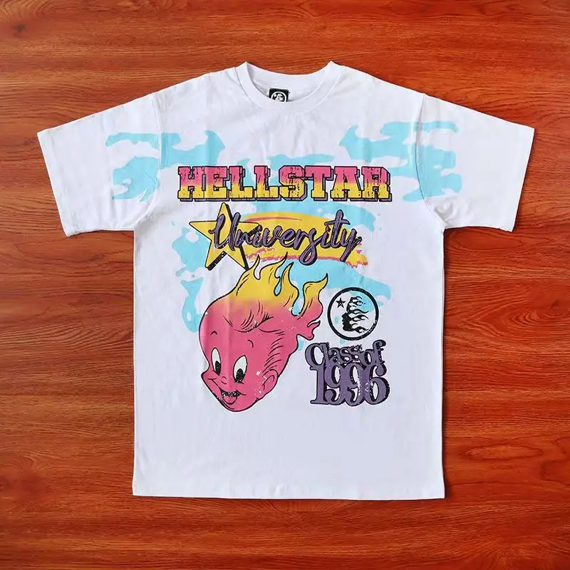 

Hellstar T-shirts Flame Print Pink Short Sleeve Top Tee Hip Hop Men Women Couples Casual Fashion T Shirt