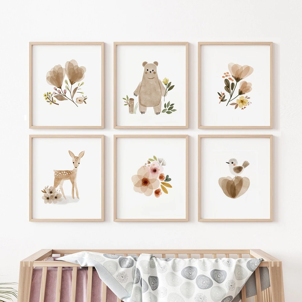 

Богемная фотография детской комнаты, лесной медведь, олень, Современная Настенная картина для детской спальни, домашний декор