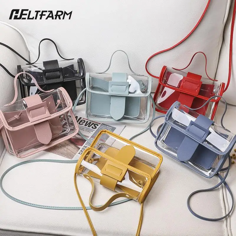 

Summer Fashion Women's Transparent Square Sling Bag Cool PVC Shoulder Bag Messenger Bag Mobile Sweet Lady Bag