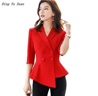 womens white red black slim irregular blazer office ladies summer short sleeve peplum suit jacket plus size dress blazer mujer