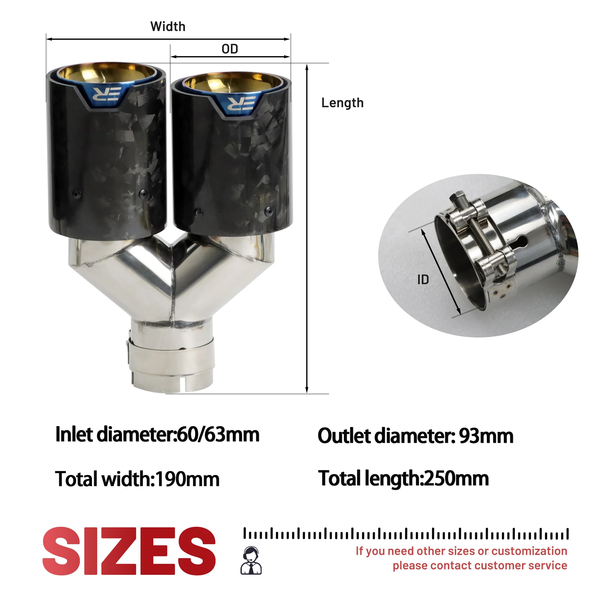 1 шт. выхлопная труба из кованого углеродного волокна автомобильные аксессуары