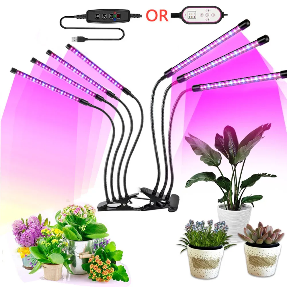 LED Grow Light 4 Head Phyto Lamp Full Spectrum USB Phytolamp For Plant Lights 10-segment Cycle Dimming Growbox Greenhouse