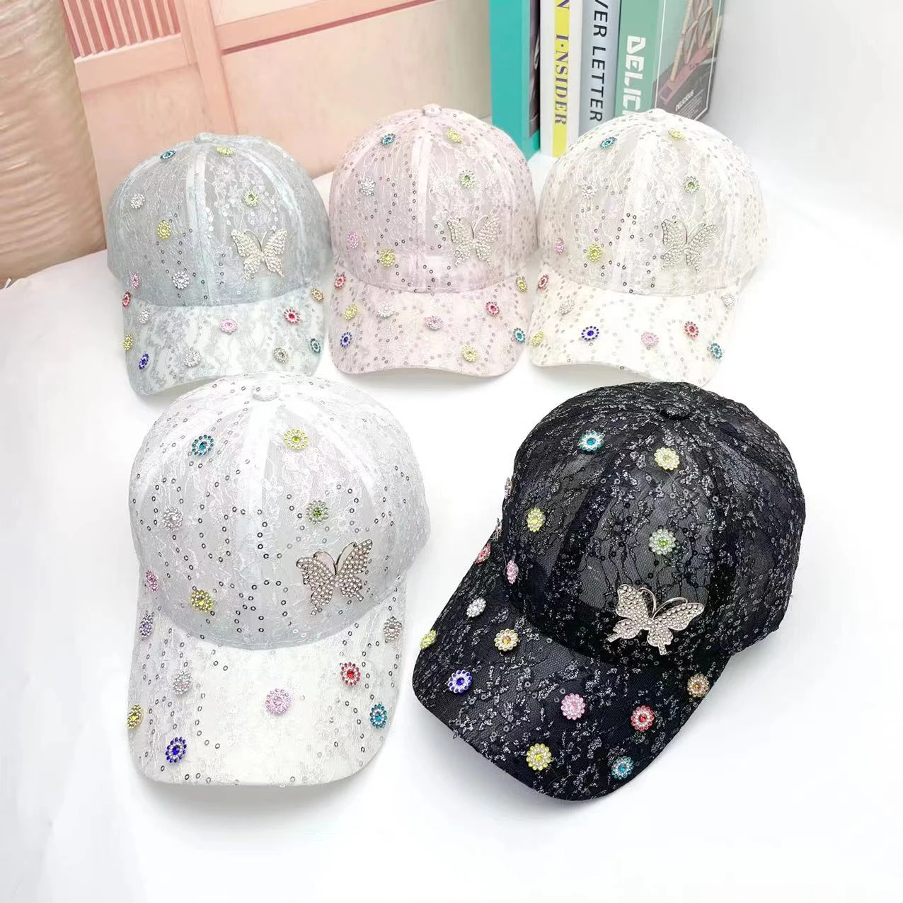 2023 New Fashion Butterfly Baseball Caps Rhinestone Hat Spring K Kop Cap Hip Hop Cap Casual Hats For Women Snap Back bone