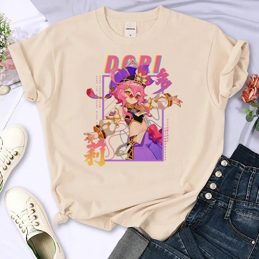 

Genshin Impact top women designer funny harajuku Tee female streetwear anime comic clothing