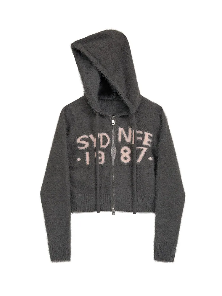 Американский винтажный свитшот на молнии женская трикотажная одежда вязаный