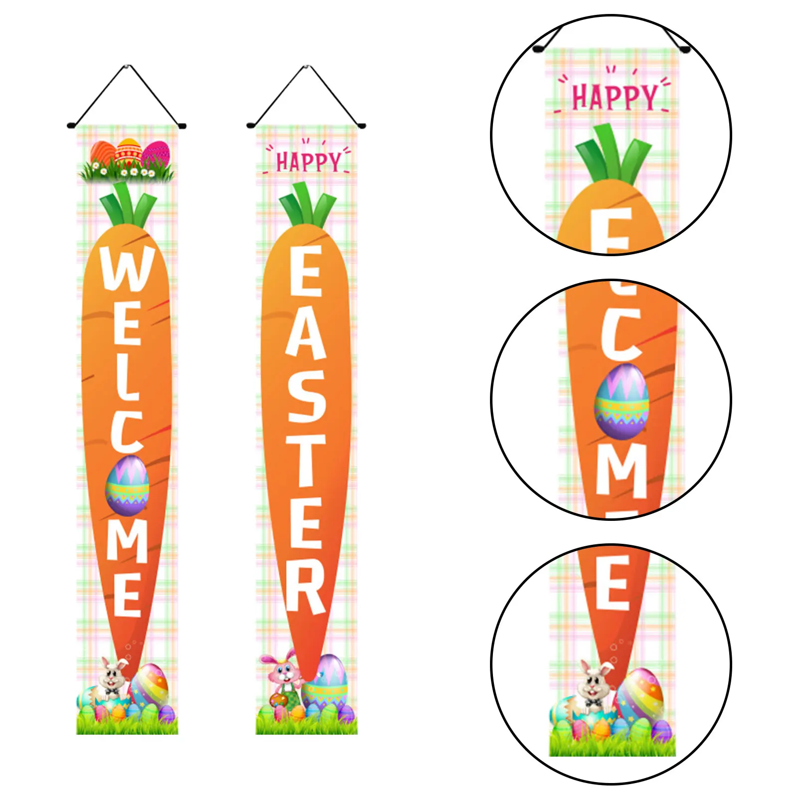 

Easter Party Curtain Couplet Banner Pendant Bunny Carrot Egg Pattern Welcome Easter Spring Party 2022 Happy Easter Home Decor