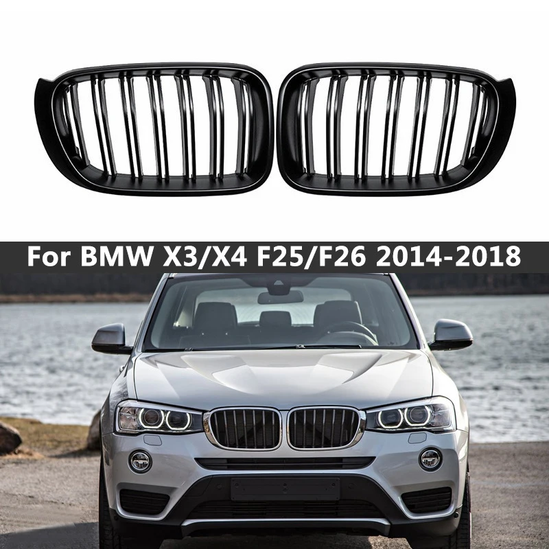 

A Pair For BMW F25 F26 X3 X4 2014-2018 Gloss Matt Black M Color Double Slat Kidney Grille Front Bumper Racing Grills Car Styling