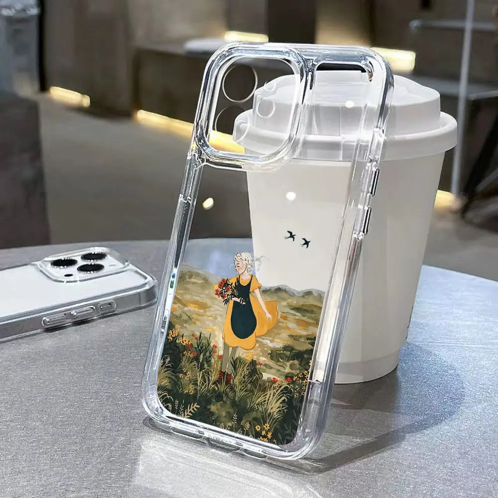 

Чехол для телефона с максимальной защитой ландшафта, мягкая прозрачная задняя крышка для телефона 12, 11, девушек, Iphone14, 13 Pro, цветы Xs, Xr