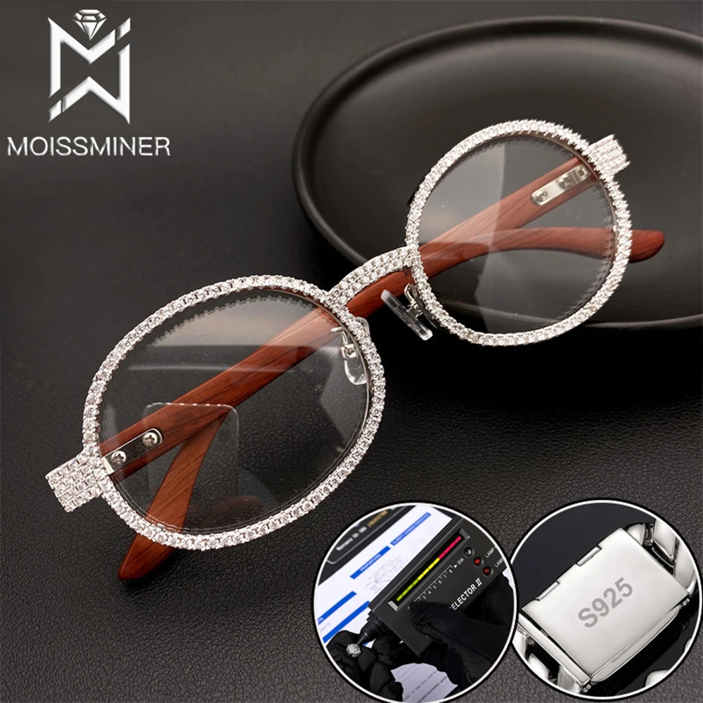 Moissanite Sun Glasses S925 Silver Wood Body Bling Real Diamond Glasses For Women Men Luxurious Jewelry Pass Test No Lenses