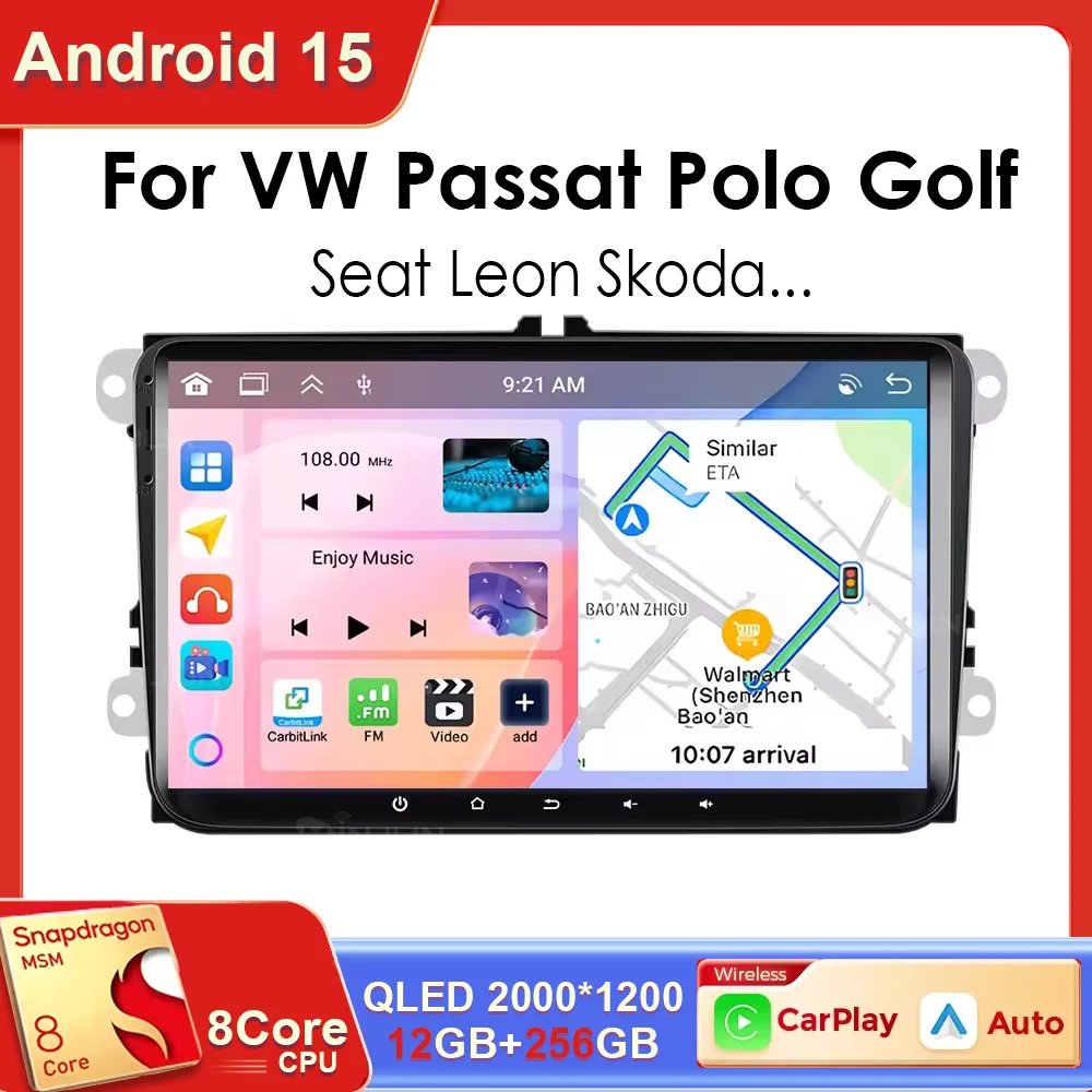 Фото Автомобильное радио Android 15, для VW T5 Jetta Passat B6 Golf MK6 Tiguan Touran Scirocco Skoda Rapid Octavia Leon Wireless Carplay Auto №1