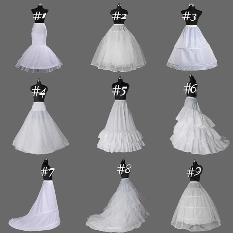 White Crinoline Petticoat Slips Underskirt A-Line Mermaid Hoop Wedding Skirt Dress