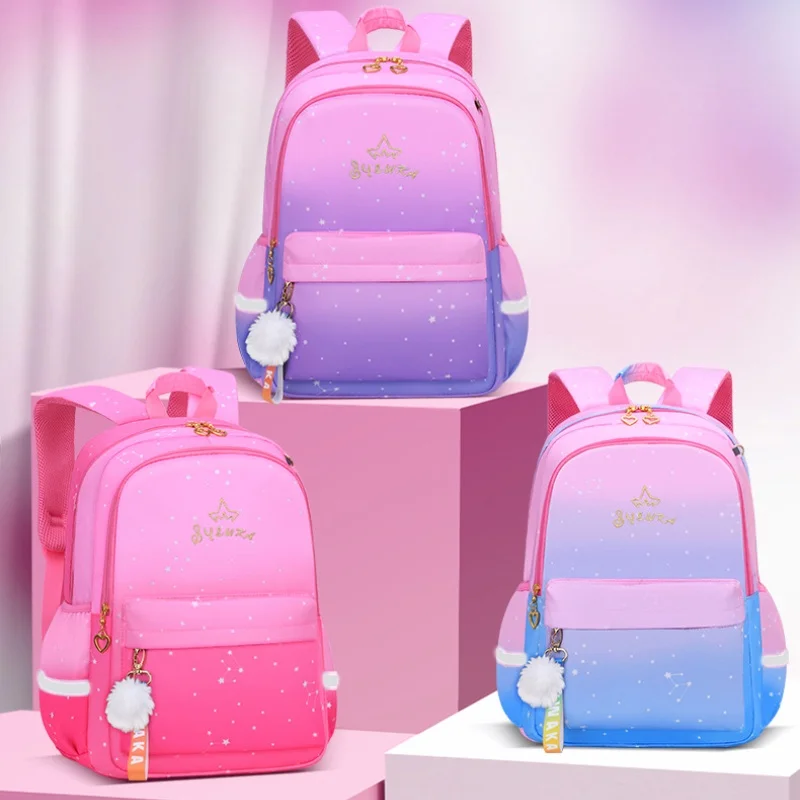 Gradient Primary Girl Princess Cute Sweet Backpacks New Children Grade 1-6 Students Large Capacity School Tutorial Bags Fashion