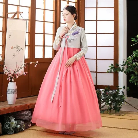 Традиционная корейская одежда 한복 복, женское платье Hanbok, платье для древнего дворца с V-образным вырезом, свадебное платье для выступлений в национальном стиле, Азиатский стиль