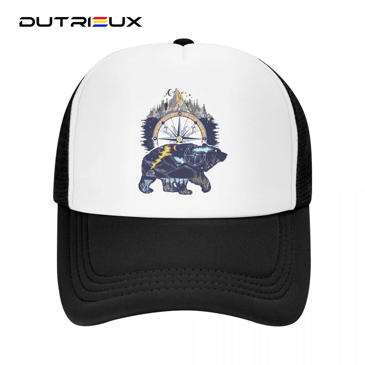 

DUTRIEUX Punk Bear And Mountains Adventure Compass Baseball Cap Women Men Breathable Trucker Hat Performance Snapback Caps
