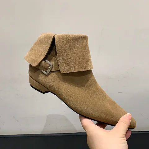 Ботильоны из натуральной кожи на низком каблуке, женские модные ковбойские ботинки в стиле вестерн с острым носком и пряжкой, ботинки из нубука высокого качества