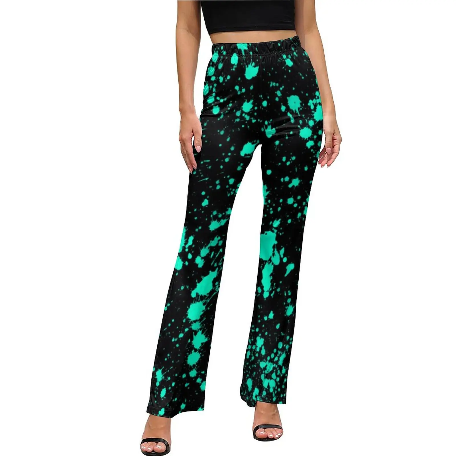 

Mint Paint Splatter Pants Artistic Splash Elastic High Waist Casual Flare Trousers Autumn Print Streetwear Pants Birthday Gift