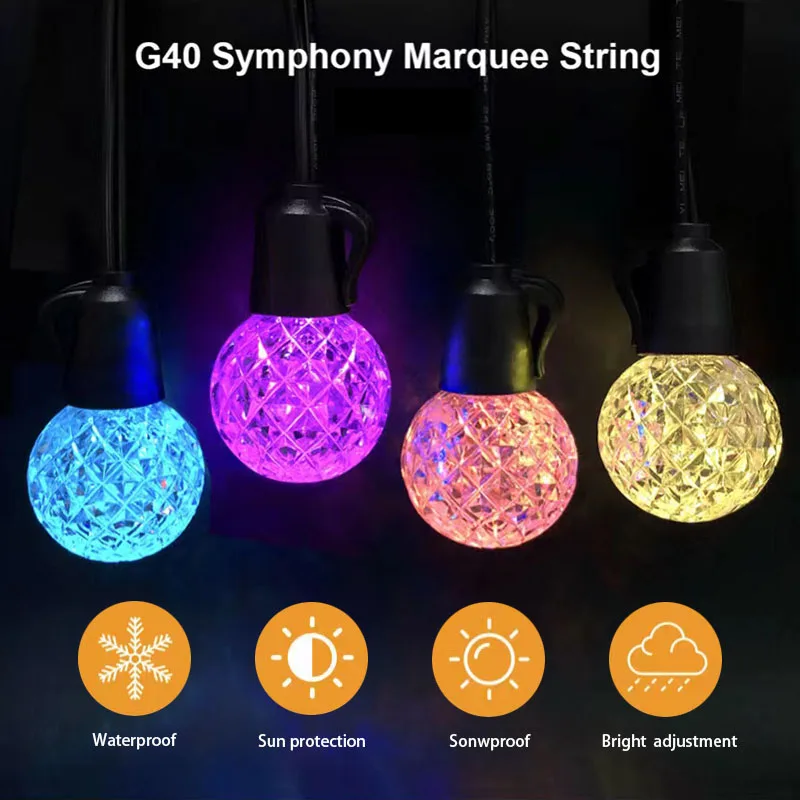 2022 50FT LED G40 Wireless Remote Control RF Crystal Shell RGB Magic Garden Festive Mood Light String