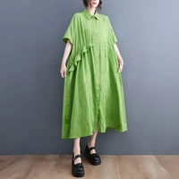 oversized new street fashion chic summer short sleeve shirt dress women casual loose long maxi dress solid color free size